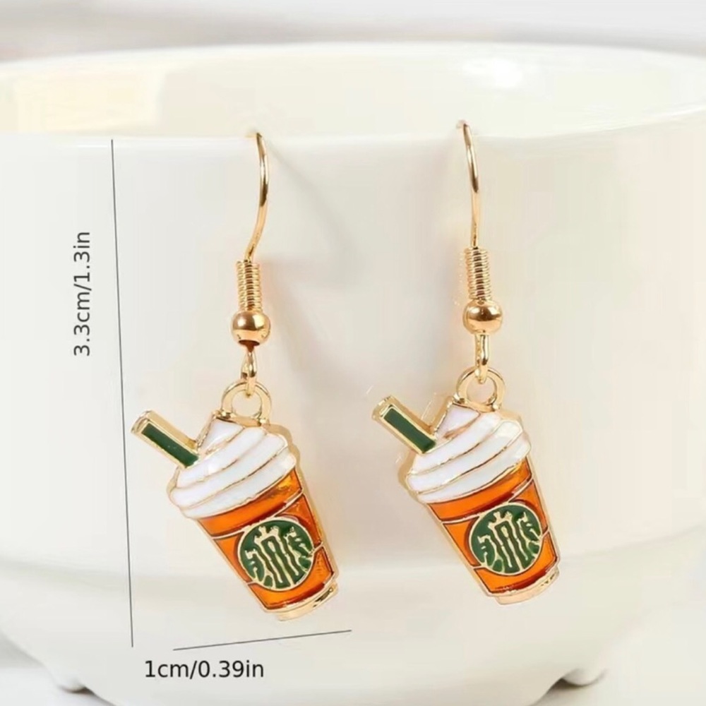 Cute Coffee Drink Dangle Earrings Fish Hook - Picture 3 of 3